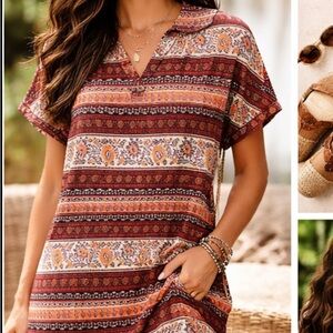 Boho Print Shift Dress 🌿 Relaxed Fit Tunic | Size L